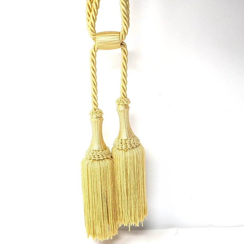 Curtain Fringe Tieback Yellow Gold Silk Satin Double Tassel Twisted Rope Single